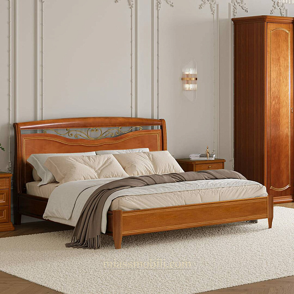 Кровать двойная (1800x2000) Luigi цвет орех с кованым элементом без н/с